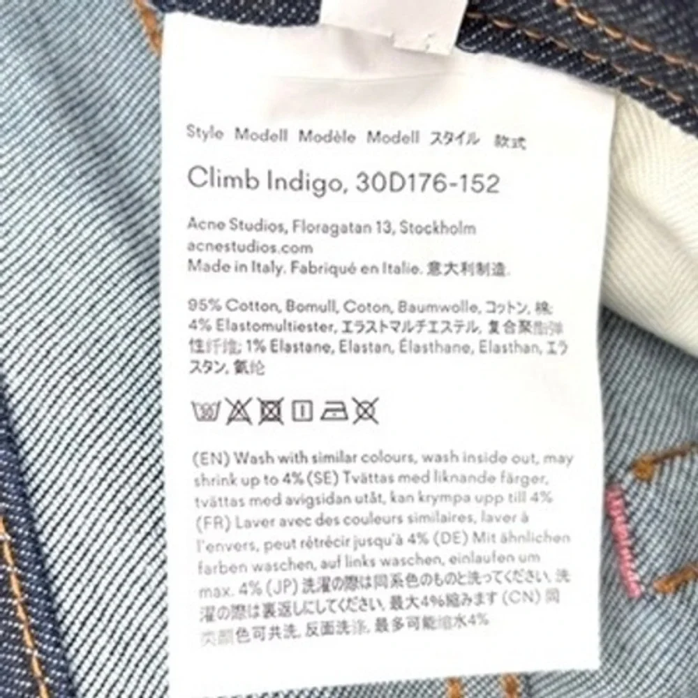 Acne Studios Climb Indigo Slim Tapered Stretch Denim Skinny Jeans Dark 28x30‎